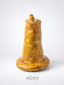 Vtg Hand Thrown Studio Art Pottery Brutalist Drip Browns Yellows Rare Odd EUC