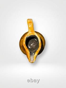Vtg Hand Thrown Studio Art Pottery Brutalist Drip Browns Yellows Rare Odd EUC