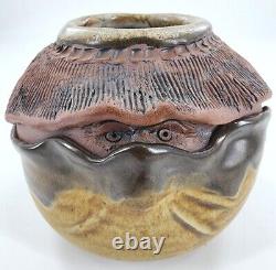 Vtg Jack Middour Studio Art Pottery Peeking Eyes Clamshell Vase Vessel Creepy
