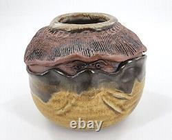 Vtg Jack Middour Studio Art Pottery Peeking Eyes Clamshell Vase Vessel Creepy