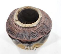 Vtg Jack Middour Studio Art Pottery Peeking Eyes Clamshell Vase Vessel Creepy