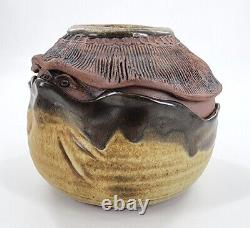 Vtg Jack Middour Studio Art Pottery Peeking Eyes Clamshell Vase Vessel Creepy