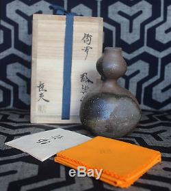 Vtg Japanese BIZEN studio pottery vase bottle ceramic tea ceremony Zen clay fire