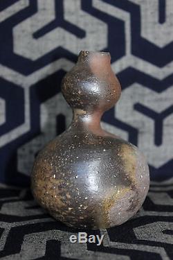 Vtg Japanese BIZEN studio pottery vase bottle ceramic tea ceremony Zen clay fire