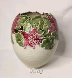 Vtg Kathy Smallwood Studio Art Pottery Vase with Floral Cutout Accents 1989