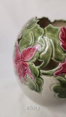 Vtg Kathy Smallwood Studio Art Pottery Vase with Floral Cutout Accents 1989