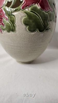 Vtg Kathy Smallwood Studio Art Pottery Vase with Floral Cutout Accents 1989