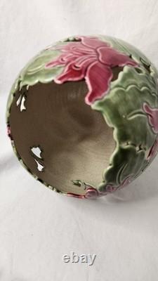 Vtg Kathy Smallwood Studio Art Pottery Vase with Floral Cutout Accents 1989