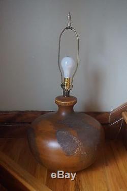 Vtg Large Studio Pottery Stucco Table Lamp Art Deco Retro Lighting Brown
