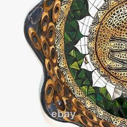 Vtg Lg Studio Art Pottery Giraffe Bowl Multi-media Clay/Tile/Wood/Mirror/Glass