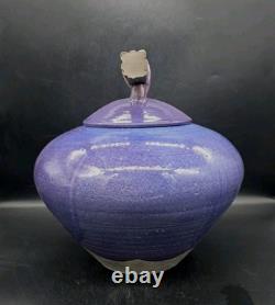 Vtg MARK HINES Studio RAKU Art Pottery XLG Lidded Vessel PURPLE! 11½x11½