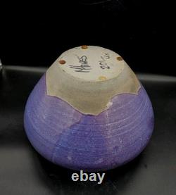 Vtg MARK HINES Studio RAKU Art Pottery XLG Lidded Vessel PURPLE! 11½x11½