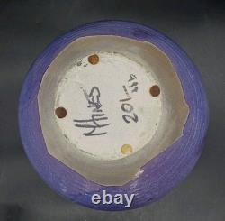 Vtg MARK HINES Studio RAKU Art Pottery XLG Lidded Vessel PURPLE! 11½x11½