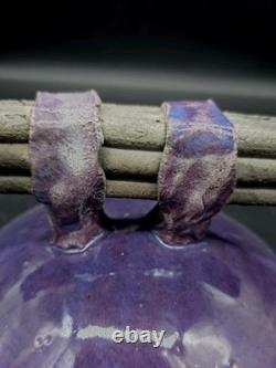 Vtg MARK HINES Studio RAKU Art Pottery XLG Lidded Vessel PURPLE! 11½x11½