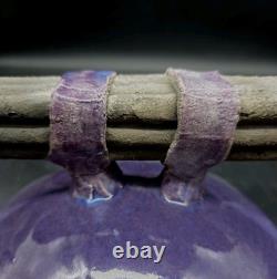 Vtg MARK HINES Studio RAKU Art Pottery XLG Lidded Vessel PURPLE! 11½x11½