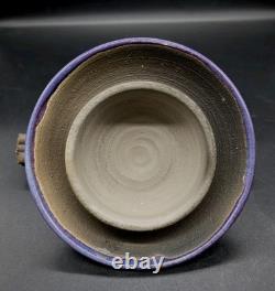 Vtg MARK HINES Studio RAKU Art Pottery XLG Lidded Vessel PURPLE! 11½x11½