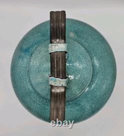 Vtg MARK HINES Studio RAKU Art Pottery XLG Lidded Vessel Turquoise 12x12