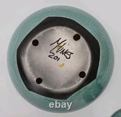 Vtg MARK HINES Studio RAKU Art Pottery XLG Lidded Vessel Turquoise 12x12