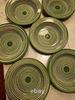 Vtg MCM ART STUDIO Set 6 Red Clay 8.5 Pottery Bowls Portugal Green Stripe