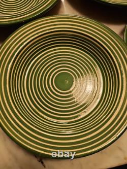 Vtg MCM ART STUDIO Set 6 Red Clay 8.5 Pottery Bowls Portugal Green Stripe
