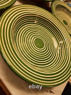 Vtg MCM ART STUDIO Set 6 Red Clay 8.5 Pottery Bowls Portugal Green Stripe