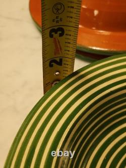 Vtg MCM ART STUDIO Set 6 Red Clay 8.5 Pottery Bowls Portugal Green Stripe