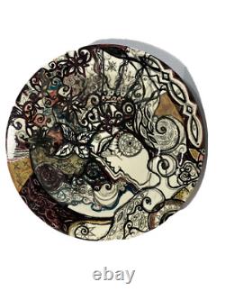 Vtg MCM Large 18.5 Finely Done Intricate Abstract Design Ceramic Bowl -Signed