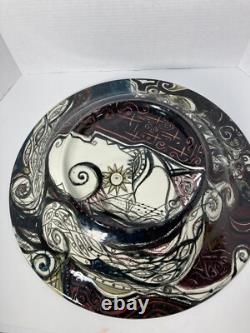 Vtg MCM Large 18.5 Finely Done Intricate Abstract Design Ceramic Bowl -Signed
