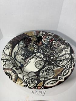 Vtg MCM Large 18.5 Finely Done Intricate Abstract Design Ceramic Bowl -Signed