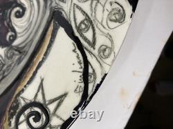 Vtg MCM Large 18.5 Finely Done Intricate Abstract Design Ceramic Bowl -Signed