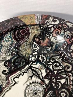 Vtg MCM Large 18.5 Finely Done Intricate Abstract Design Ceramic Bowl -Signed