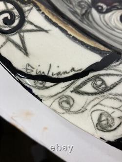 Vtg MCM Large 18.5 Finely Done Intricate Abstract Design Ceramic Bowl -Signed