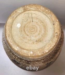 Vtg Mid-Century J. T. Abernathy Studio Art Pottery Stone Texture Vase Signed J. T