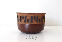 Vtg. Mid-Century Modern Etched Stoneware Planter Bowl Pot Textured Brown Pottery
