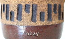 Vtg. Mid-Century Modern Etched Stoneware Planter Bowl Pot Textured Brown Pottery