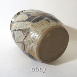 Vtg Mid Century Modern Studio Art Pottery Pot Vase Abstract Patt Signed Dennison