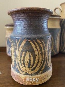 Vtg Mid Century Modern VICTORIA LITTLEJOHN Pottery Pitcher Cannisters Vase Set