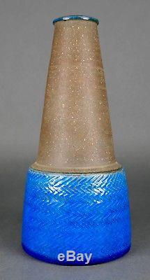 Vtg. Mid-Century NILS KAHLER HAK Danish Studio Pottery Vase Blue 1960s Stoneware