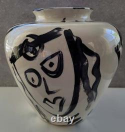 Vtg Mid Century Post Modern Studio Art Pottery Abstract Face Vase Picasso Style