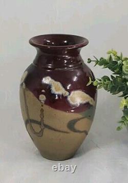 Vtg Mitchell Grafton RTP Studio Pottery Vase Earth Tones Hand Thrown Signed 2003