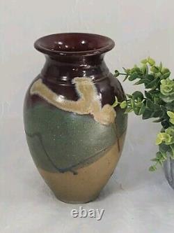 Vtg Mitchell Grafton RTP Studio Pottery Vase Earth Tones Hand Thrown Signed 2003
