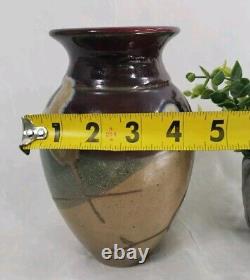Vtg Mitchell Grafton RTP Studio Pottery Vase Earth Tones Hand Thrown Signed 2003