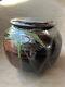 Vtg Orcas Island Pottery Studio Abstract Vase Lid Raku Style Green Brown Signed