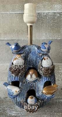 Vtg Organic Folk Art Birds Nest Whimsy Cabin Lodge Wildlife Studio Pottery Lamp