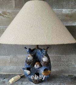 Vtg Organic Folk Art Birds Nest Whimsy Cabin Lodge Wildlife Studio Pottery Lamp