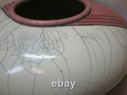 Vtg Postmodern Mindy Brunn Studio Pottery Raku Vase Bowl, Southwestern, 1989