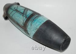 Vtg. Raku Studio Art Pottery Turquoise Crackle Glaze Vase Cubist Design Signed