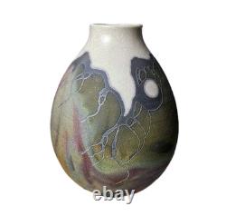Vtg Raku Studio Iridescent Art Pottery Vase Vessel Signed Stunning Color