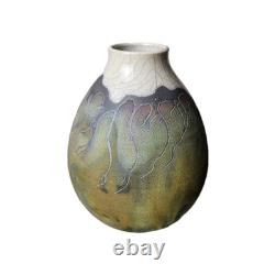 Vtg Raku Studio Iridescent Art Pottery Vase Vessel Signed Stunning Color