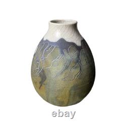 Vtg Raku Studio Iridescent Art Pottery Vase Vessel Signed Stunning Color